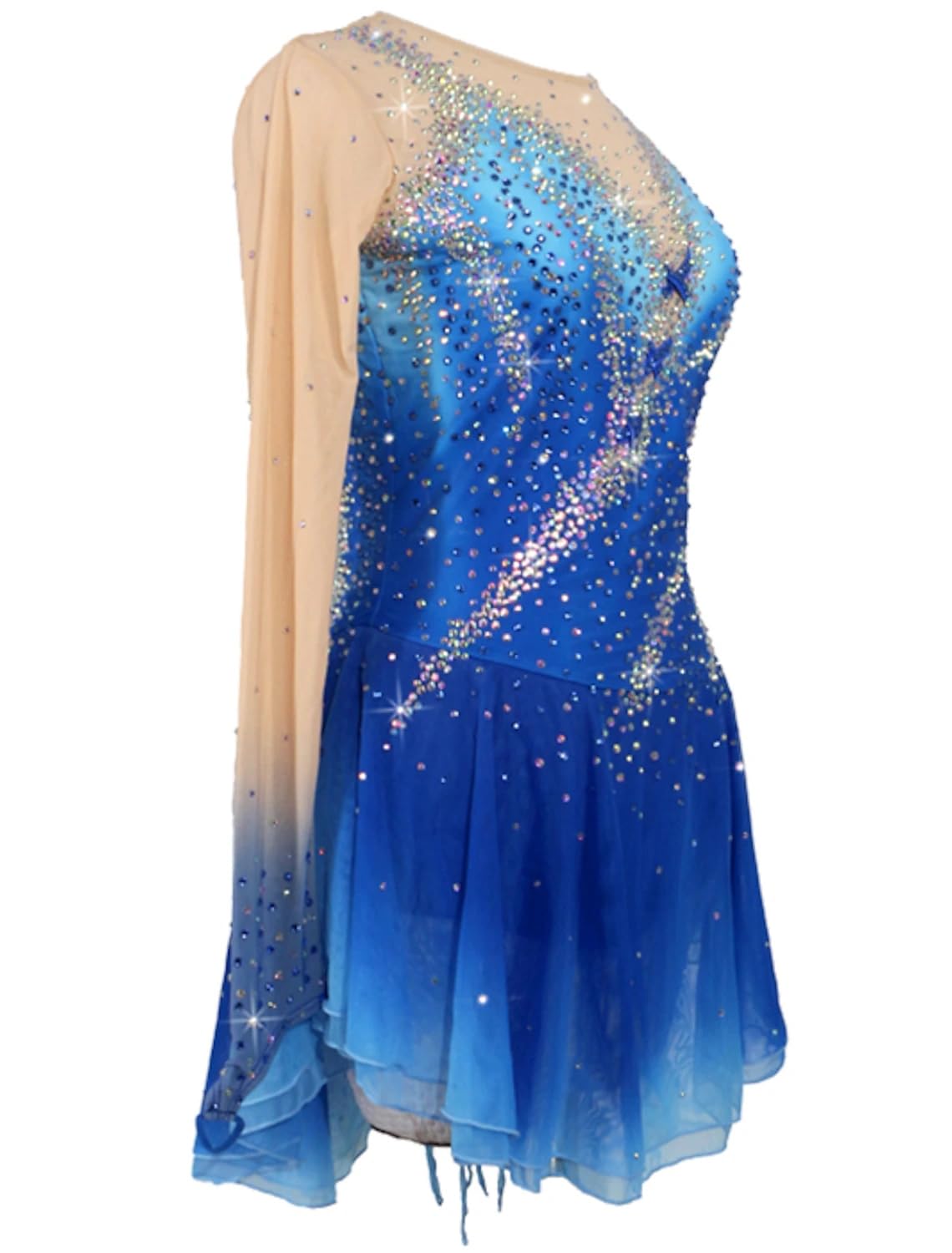 purpleq Eiskunstlauf Leistung Kleid für Mädchen Eislauf Wettkampf Kostüm für Damen Langarm Trikots für Rhythmische Gymnastik Strass Handgefertigt Gradient