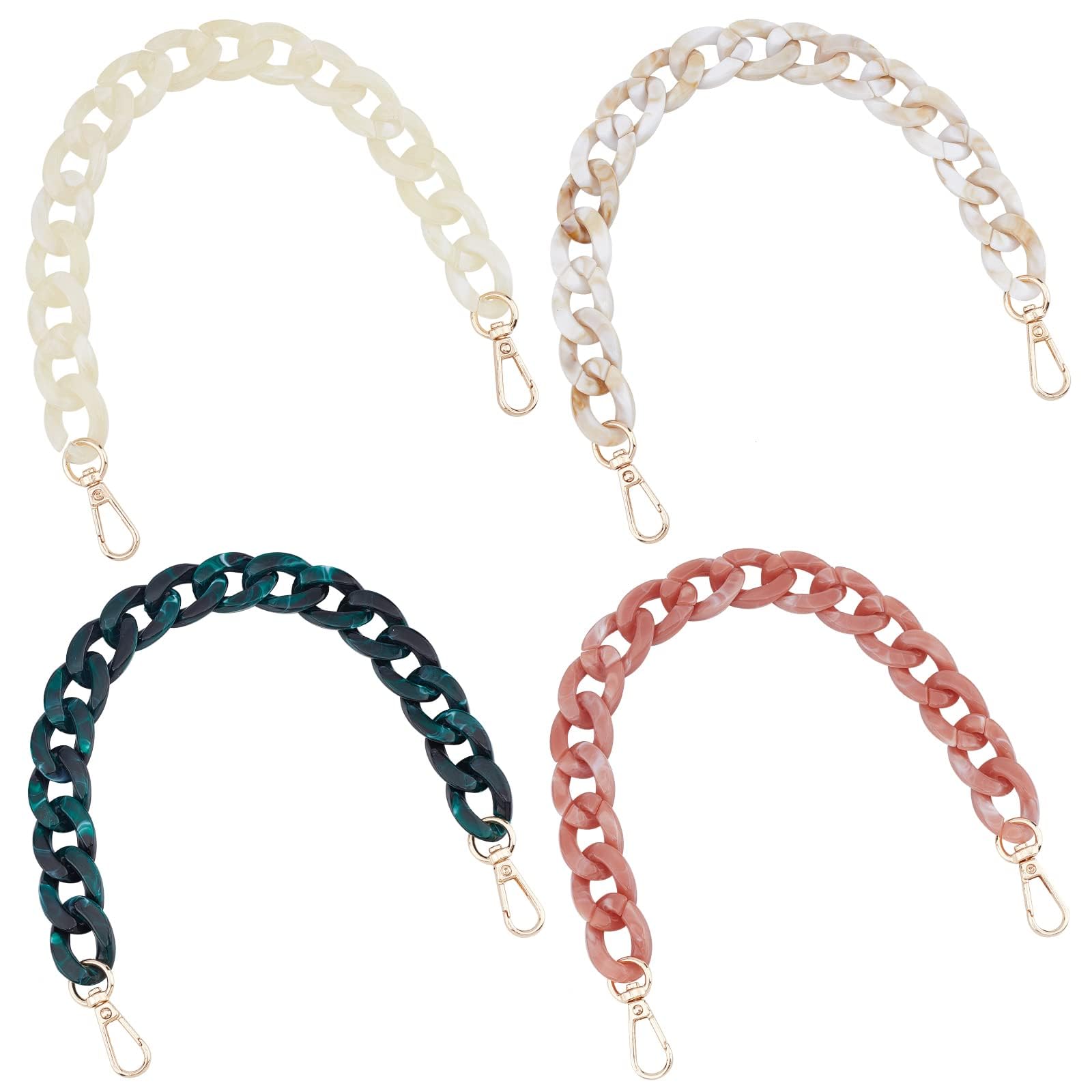 Acrylic Handbag Strap Chain,4 Colors Long Acrylic Fishbone Chain Purse Decoration Chain Strap with Light Gold Alloy Swivel Clasp Handle Strap Replacement for Crossbody Shoulder Bag Handbag Decorations