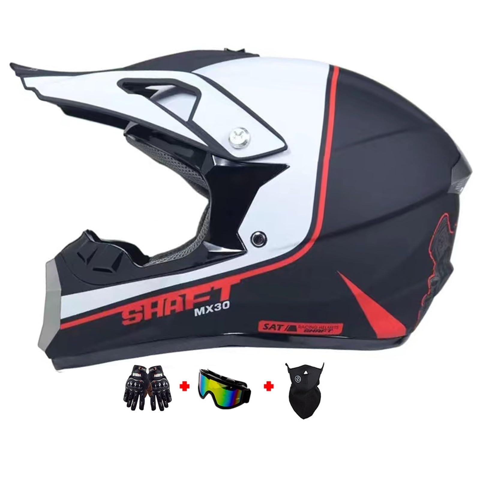 Casco da motocross Fullface MTB per bambini, con guanti, maschera, downhill, casco da moto per bambini, set da uomo, ATV, casco da moto MX Enduro, MTB, casco da moto