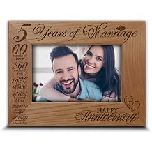 BELLA BUSTA-5 years of marriage - Engraved Real Wood Picture Frame 4 x 6 Horizontal