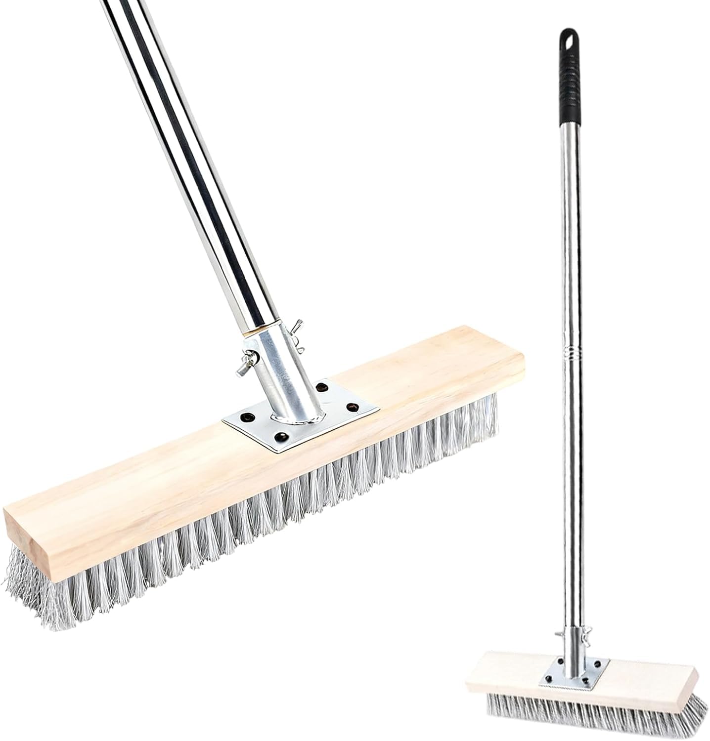 Eidoct No 115Cm Wire Scrub Weed Brush With Long Handle, Deck Scrub Brush,Wire Broom With Telescopic Handle, Heavy Duty Stiff Metal Bristle Scrubber Broom, For Outdoor Garden Moss Removal