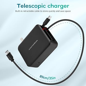MQOUNY for iPhone 16 Charger,62W Retractable Wall Charger with Dual Cables,35W USB C PD Power Adapter with Foldable Plug Fast Charging Block for iPhone 16/15/14/13,iPad, Samsung Galaxy