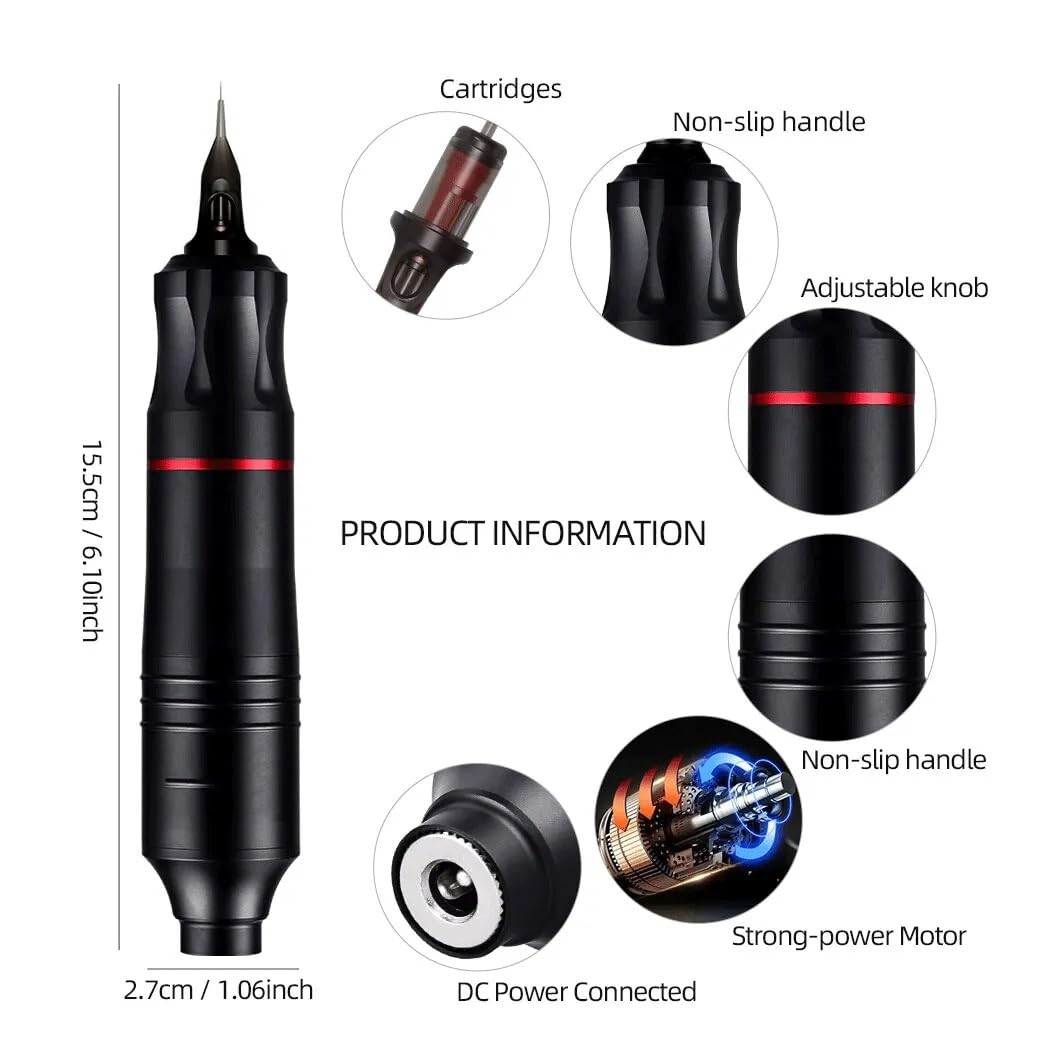 Tattoo Kit Complete Set Rotary Tattoo Machine Pen Kit Interface with Cartridge Needles Permanent Makeup Tattoo Set
