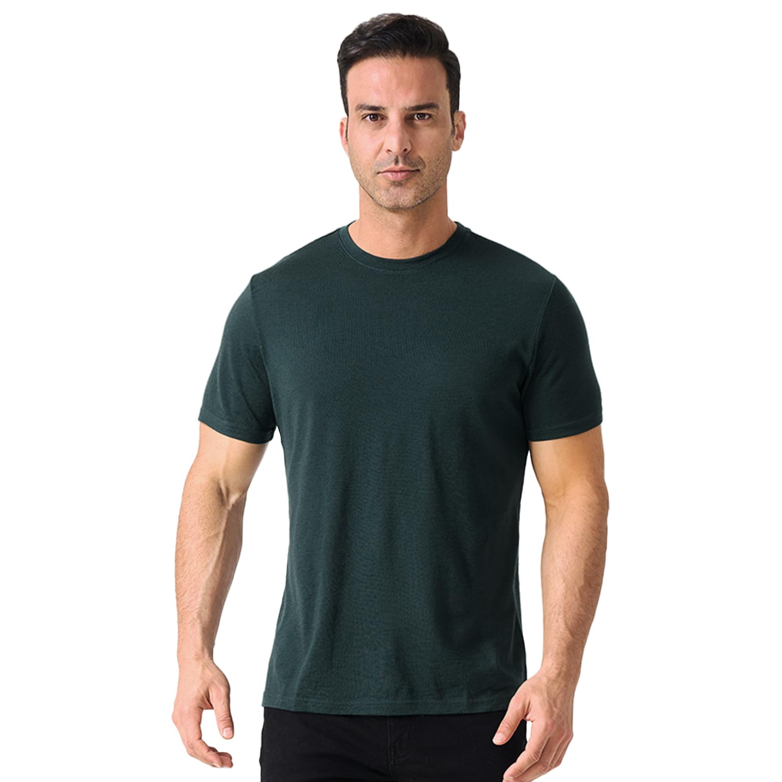 Merino Protect Camisetas de lana merino 100 % para hombre, resistentes al olor, capa base, ligera, para senderismo, viajes, camiseta interior suave, Verde oscuro, XX-Large