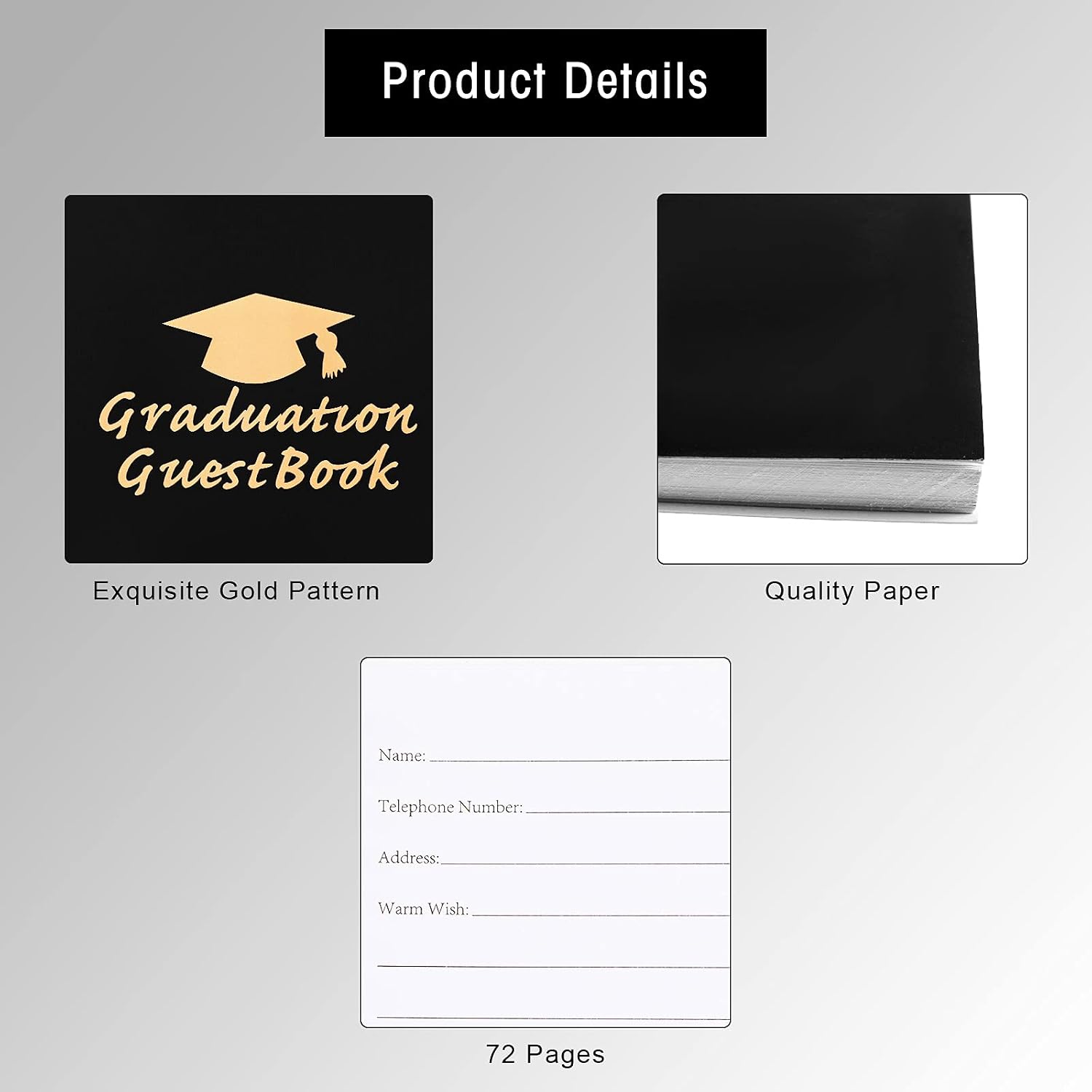 Tenare 2026 Black and Gold Graduation Guest Book