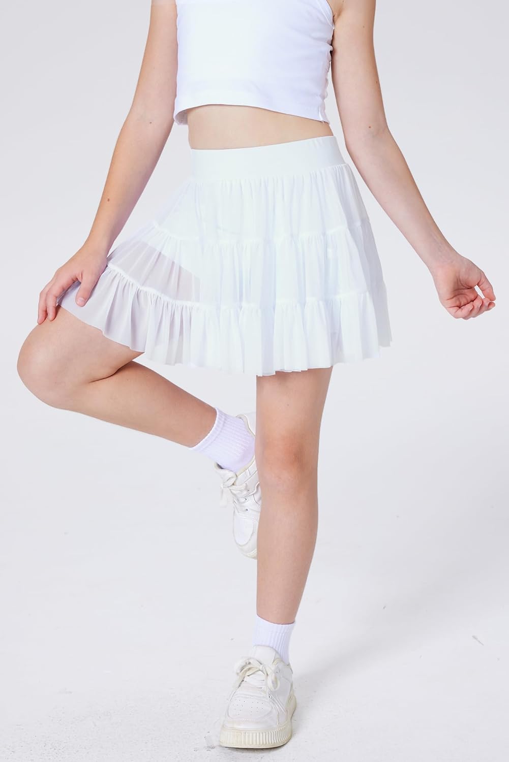 Girls Summer Mesh Ruffle Pleated Tennis Skirts Inner Shorts Flowy Cheer Running Athletic Skorts with Pockets 5-14 Years - Image 5