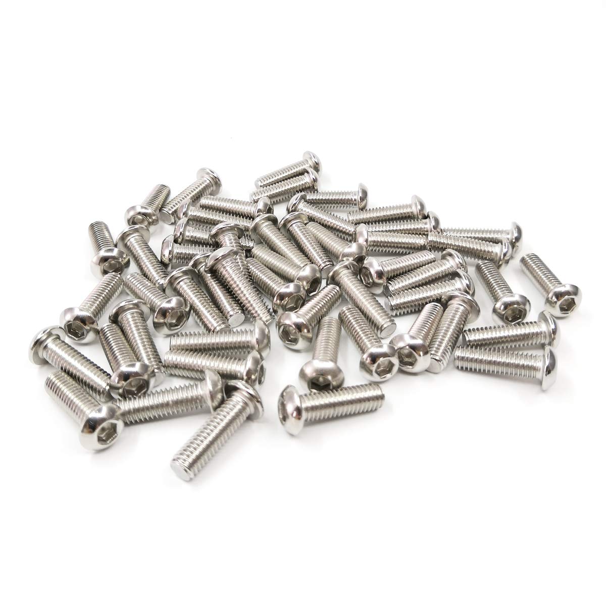 M6-1.00 x 20mm Button Head Hex Socket Cap Screws, 304 Stainless Steel, Full Thread, Furniture Bolts Fastener Set, Machine Hexagon Screw Drive for License Plate 50pcs (M6-1.00 x 20mm)