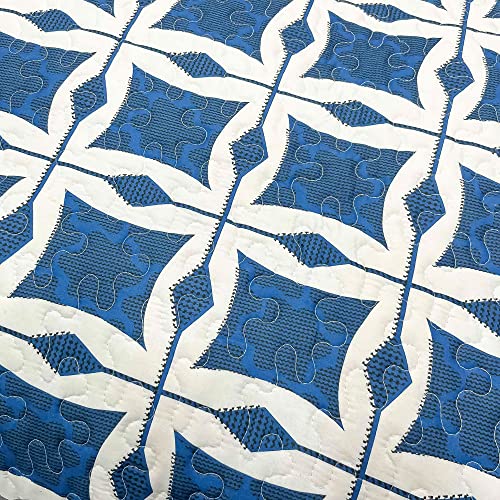 Blue Boho Quilt Set Full Queen Size Diamond Geometric Bohemian Quilted Bedspread Coverlet Set 3-Piece Lightweight Reversible Comforter Stitched Bedding Set Bed Sheet Cover Blanket With 2 Pillow Shams #TOP4