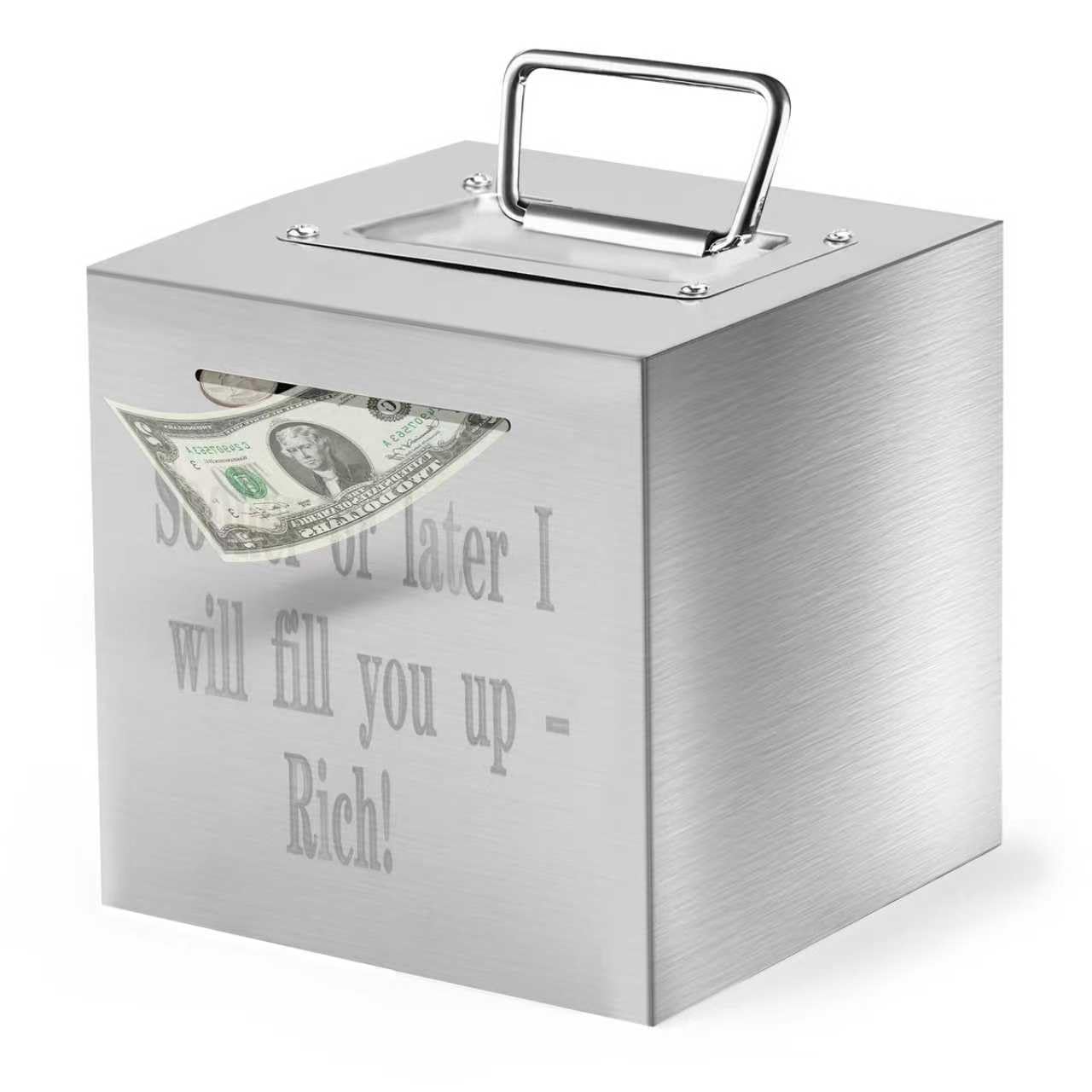 Mumjooyi Salvadanaio In Acciaio Inox Adulti -Sooner or later, I'll fill you up—with Riches! Sicuro Salvadanaio per Adulti, Grande con Manico Banconote e Monete Vault
