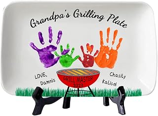 Personalized Daddy's Grilling Platter with Kids Names Kid Art DIY Handprint Serving Plate Family BBQ Plate Father's Day Home Display Plate for Dad Grandpa Him (DIY Handprint Grilling Platter - 5)
