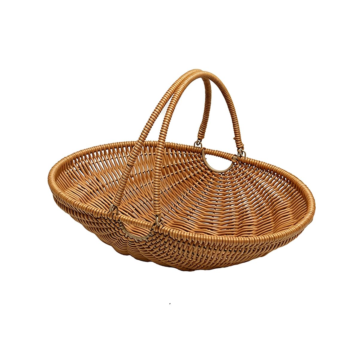 RT&BS Wicker Egg-collecting Basket with Handles, Wicker Bread Basket Oval, Handwoven Fruit Basket with Handles, Reusable Storage Baskets for Living Room, Kitchen, Store, Restaurant, Outdoor (Brown, S)