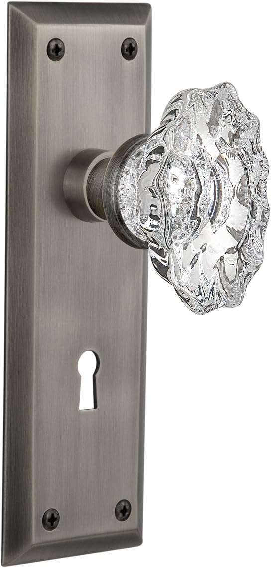 Nostalgic Warehouse New York Plate with Keyhole Chateau Knob, Passage - 2.375", Unlacquered Brass