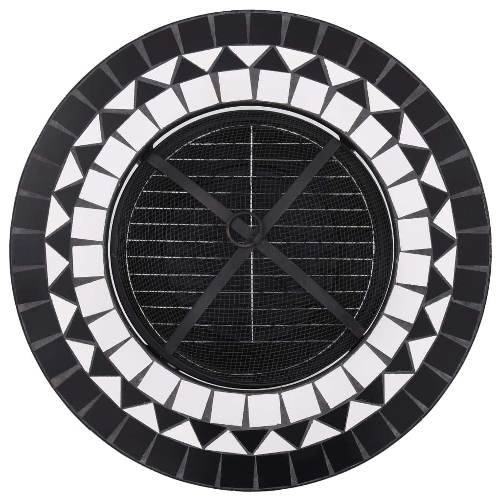 Homgoday Brasero de Mosaico cerámica Negro y Blanco 68 cm Brasero Exterior para Jardín Cuenco para Fogatas al Aire Libre para Jardines, Patios, Parques, Patios