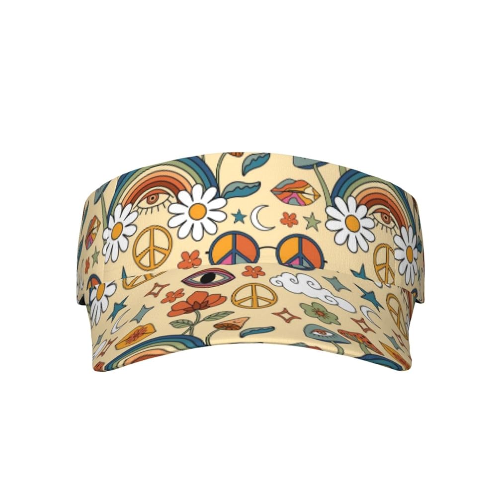 Pevtufa 70s Hippie Style Print Sunscreen Visor Hats for