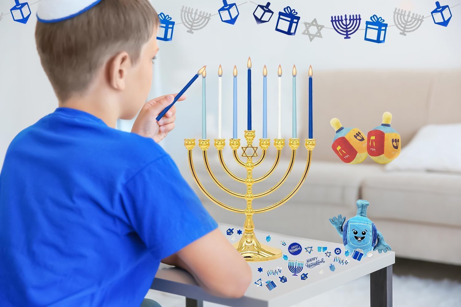 Menorah Candles Chanukah Candles 44 Tall White and Blue Hanukkah Candles for All 8 Nights of Chanukah (2-Pack - Tall Hanukkah Candles)