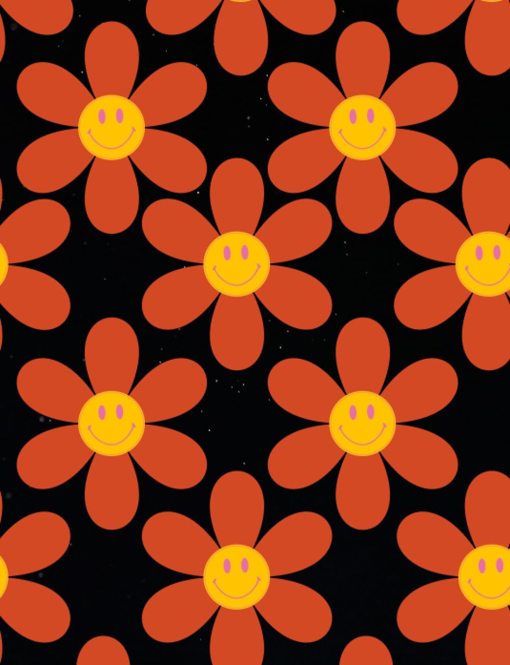 Black Retro Smiley Notebook: Smiley Flower Lined Journal