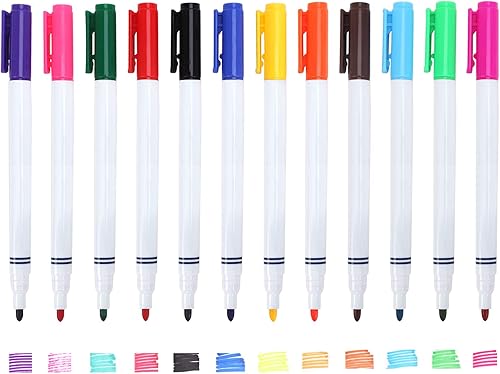 Clobeau 12 marcadores de tela solubles en agua y borrables al aire (multicolor), punta similar a la tiza, ideal para coser, acolchar, bordar y