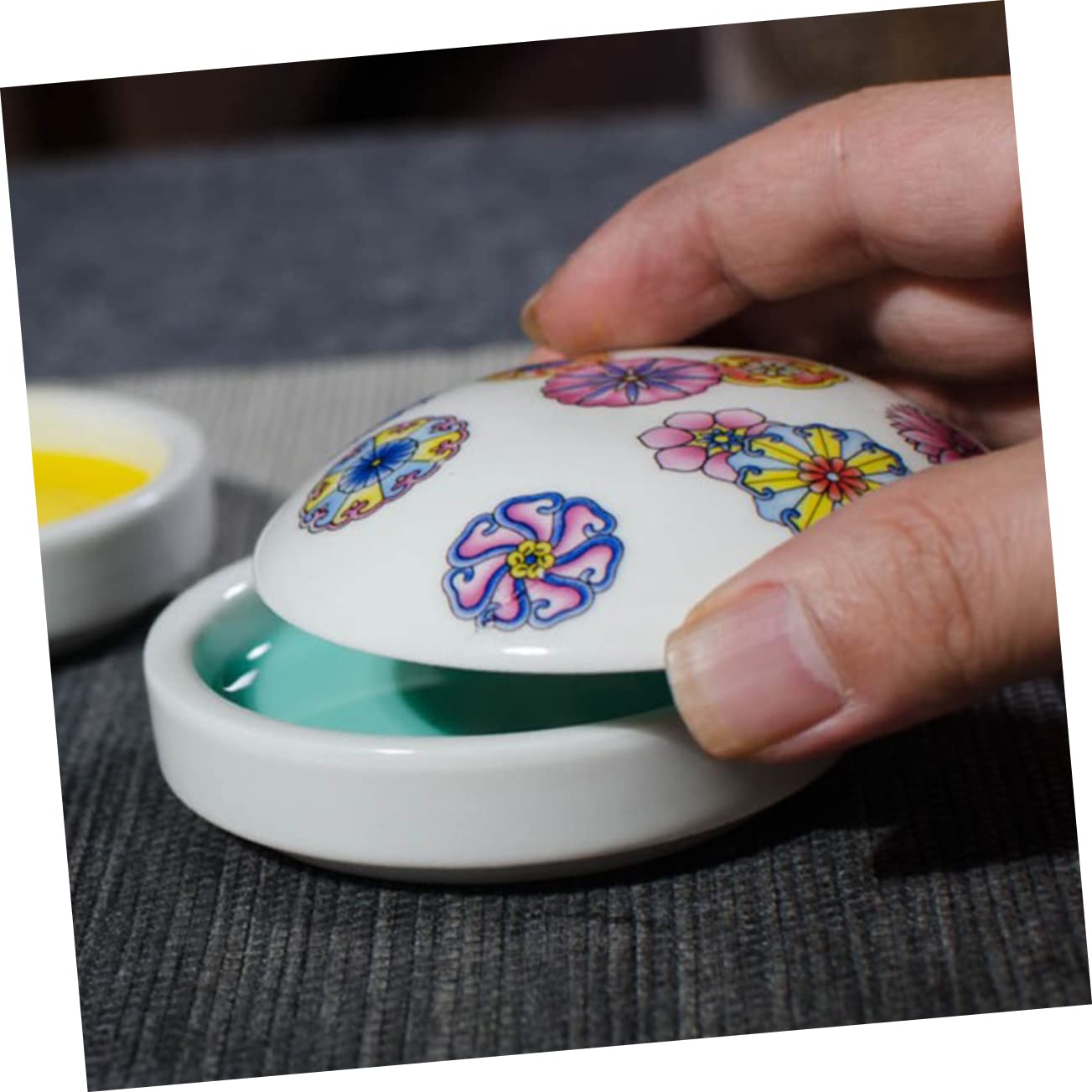 PLAFOPE Palette Ceramique Ronde en Céramique, Plateau à Pigments Empilable, Surface Lisse, 1 Set, pour Aquarelle et Peinture, Facile à Transporter