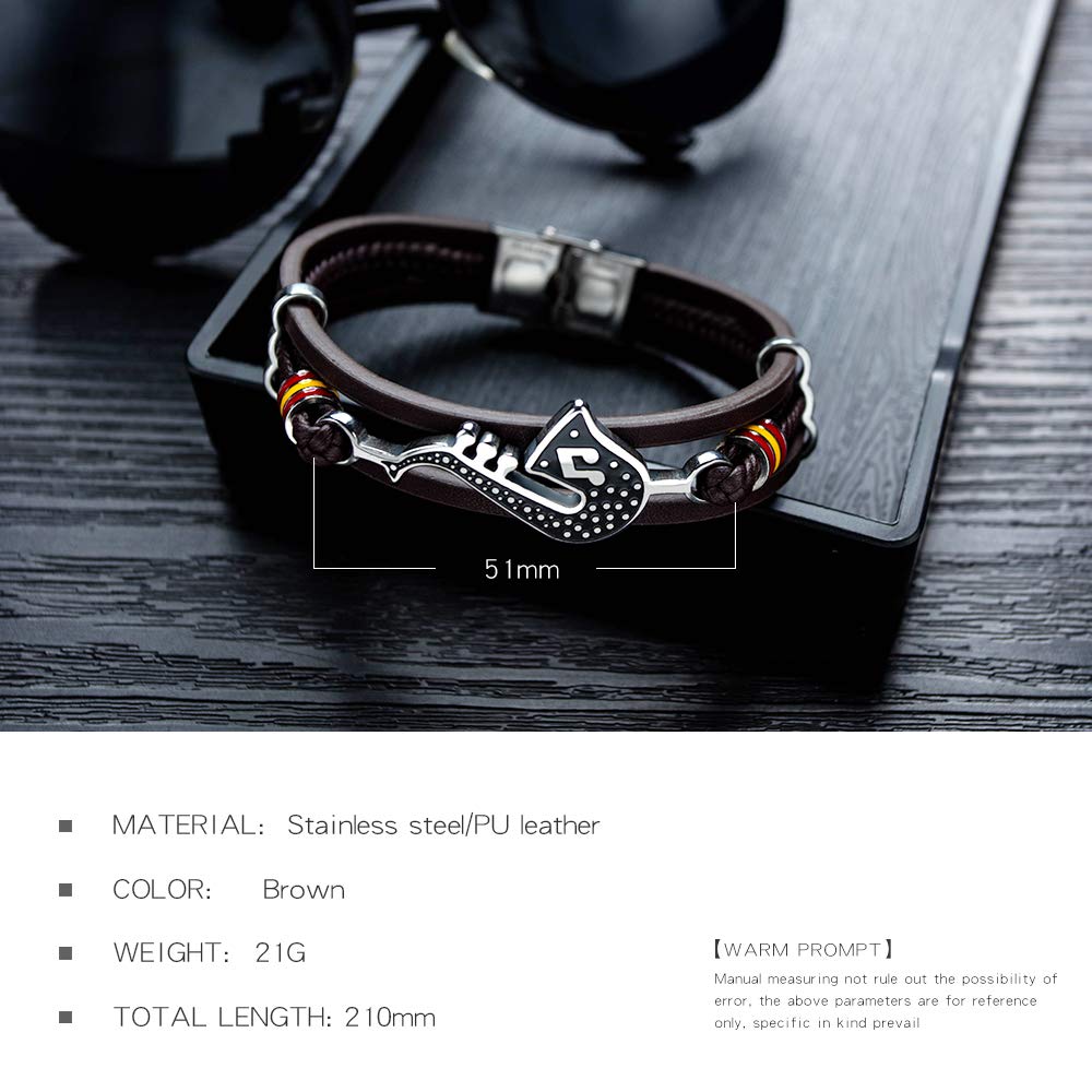 Eymi Mens Multilayer Braided Leather Cuff Bracelet Saxophone Jazz Music Jewelry, 8.3inch Adjustable