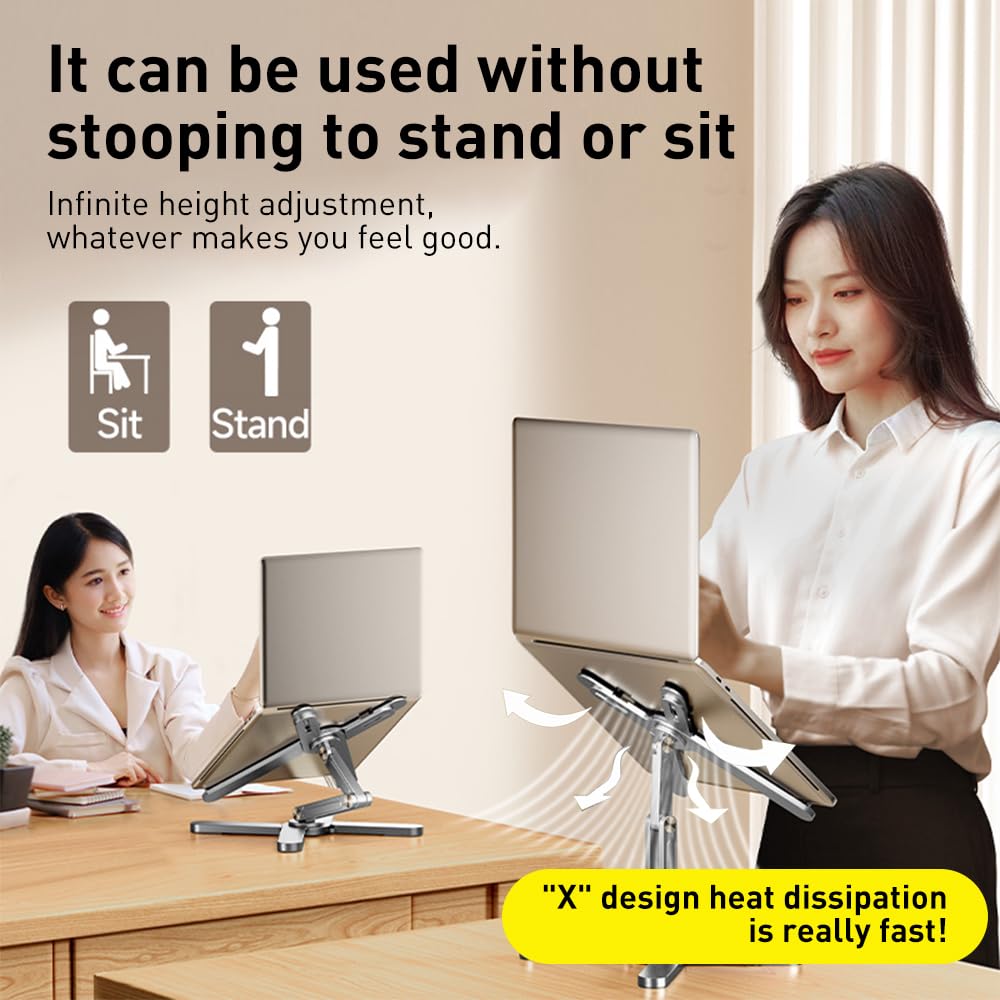 X-förmiger Laptop Ständer für Schreibtisch mit 360° drehbarem Basis,klappbarer Computerhalter mit höhenverstellbarer,Aluminium Laptop Riser kompatibel für Ipad,MacBook11-16''