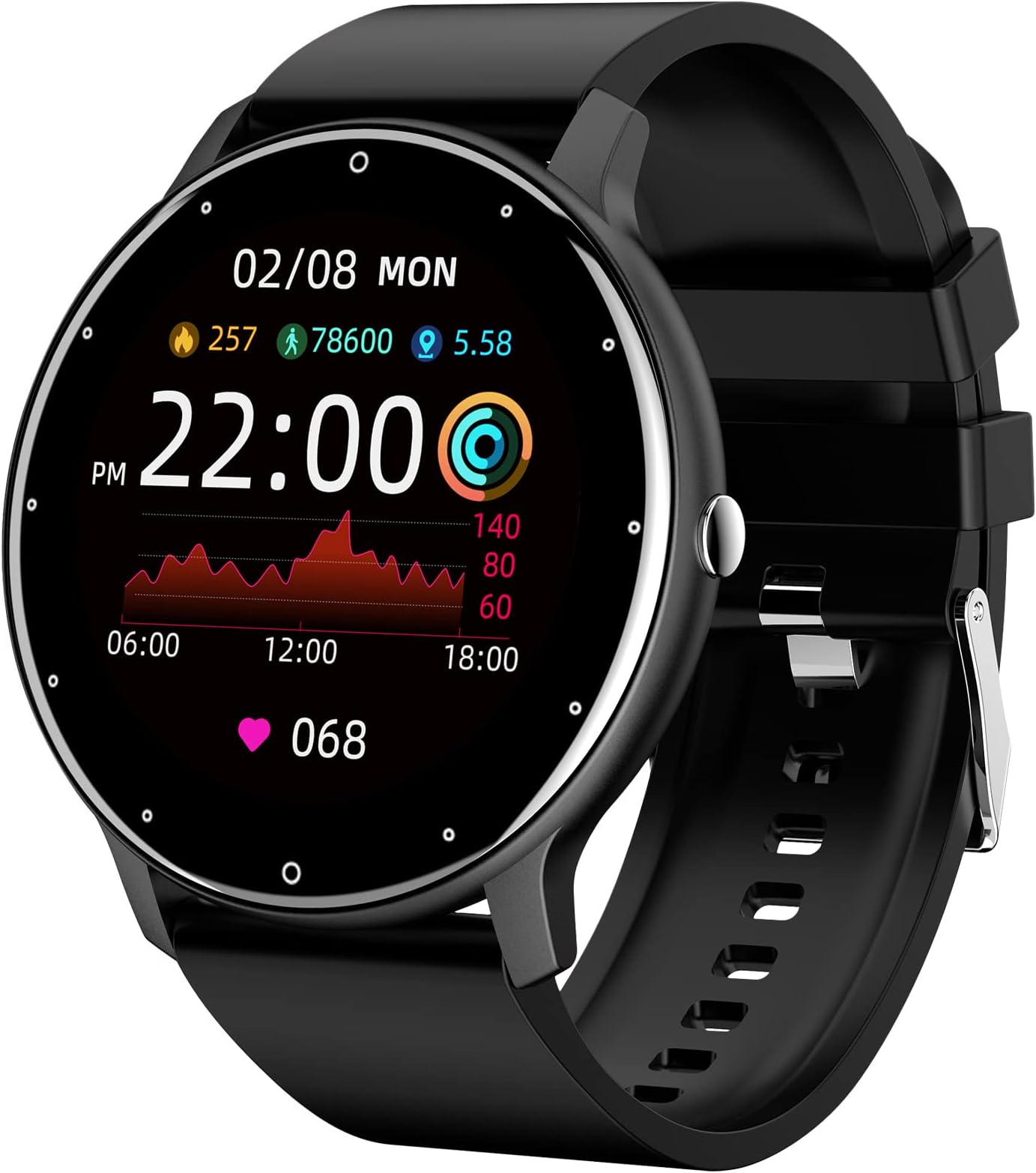 zodvboz Smart Watch for Women Men-1.28" Full Touchscreen Fitness Tracker with 100+ Sport Modes,IP67 Waterproof,Bluetooth Calling,Heart Rate Monitor,Multifunctional Activity Tracker for iPhone,Black