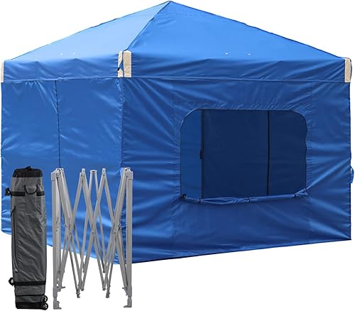 Aoodor Tienda de campaña desplegable de 10 x 10 pies con bolsa enrollable y cortina, sombra instantánea portátil, marco de hierro resistente, tela
