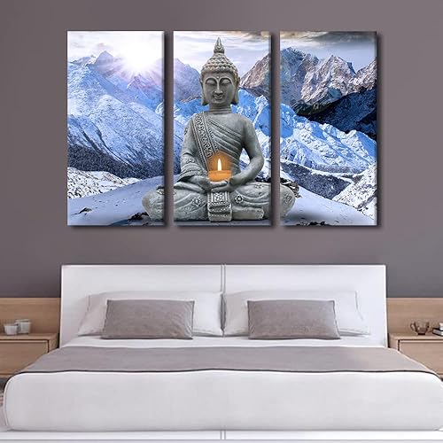 Vista 311 de TUMOVO Wall Art for Living Room Buddha Sculpture Flower Paintings Canvas Wall Art 3 Panel Wall Art Canvas Artwork Wall Decor Large Wall Decor Canvas