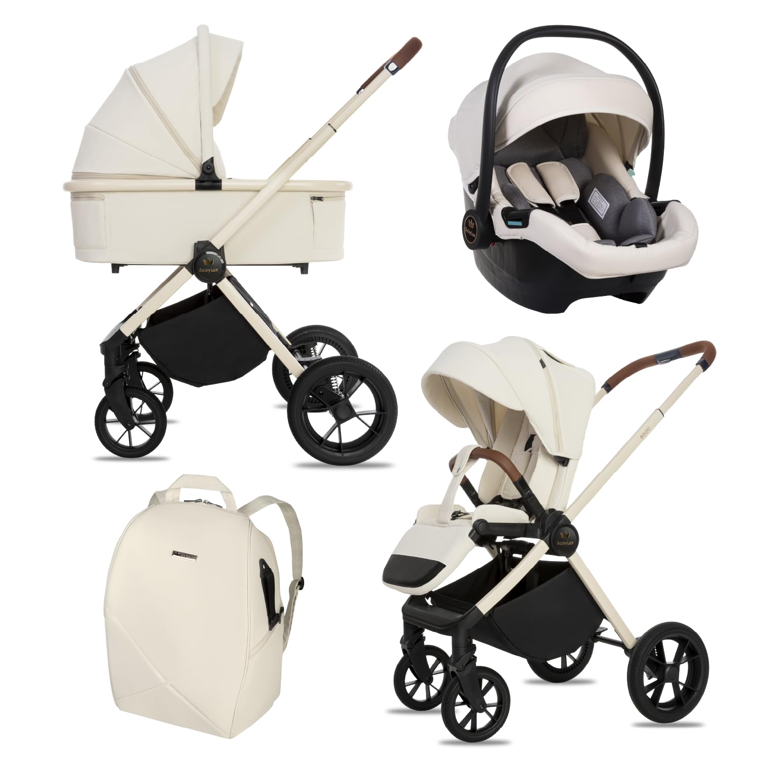 BabyLux Wielofunkcyjny Wózek Dziecięcy 3w1 BOLDO Lekki i Kompaktowy | Gondola, Spacerówka, Fotelik Samochodowy, Składana Aluminiowa Konstrukcja Stelaża, Regulowane oparcie, Akcesoria