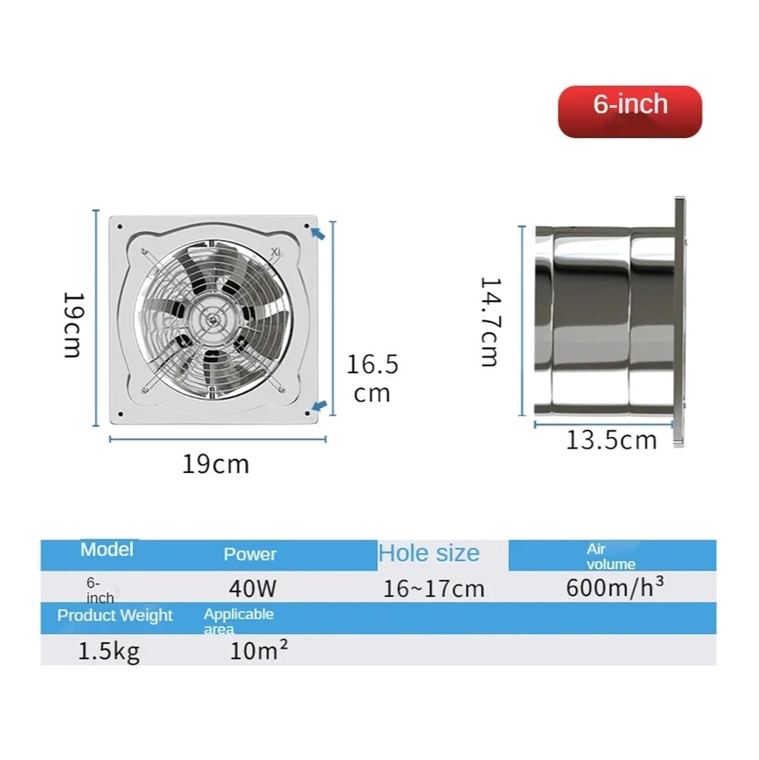 6/7/8 inch Electric Exhaust Fan Ventilation Duct Fan Stainless Steel Industrial Blower(UK Plug,6inch)
