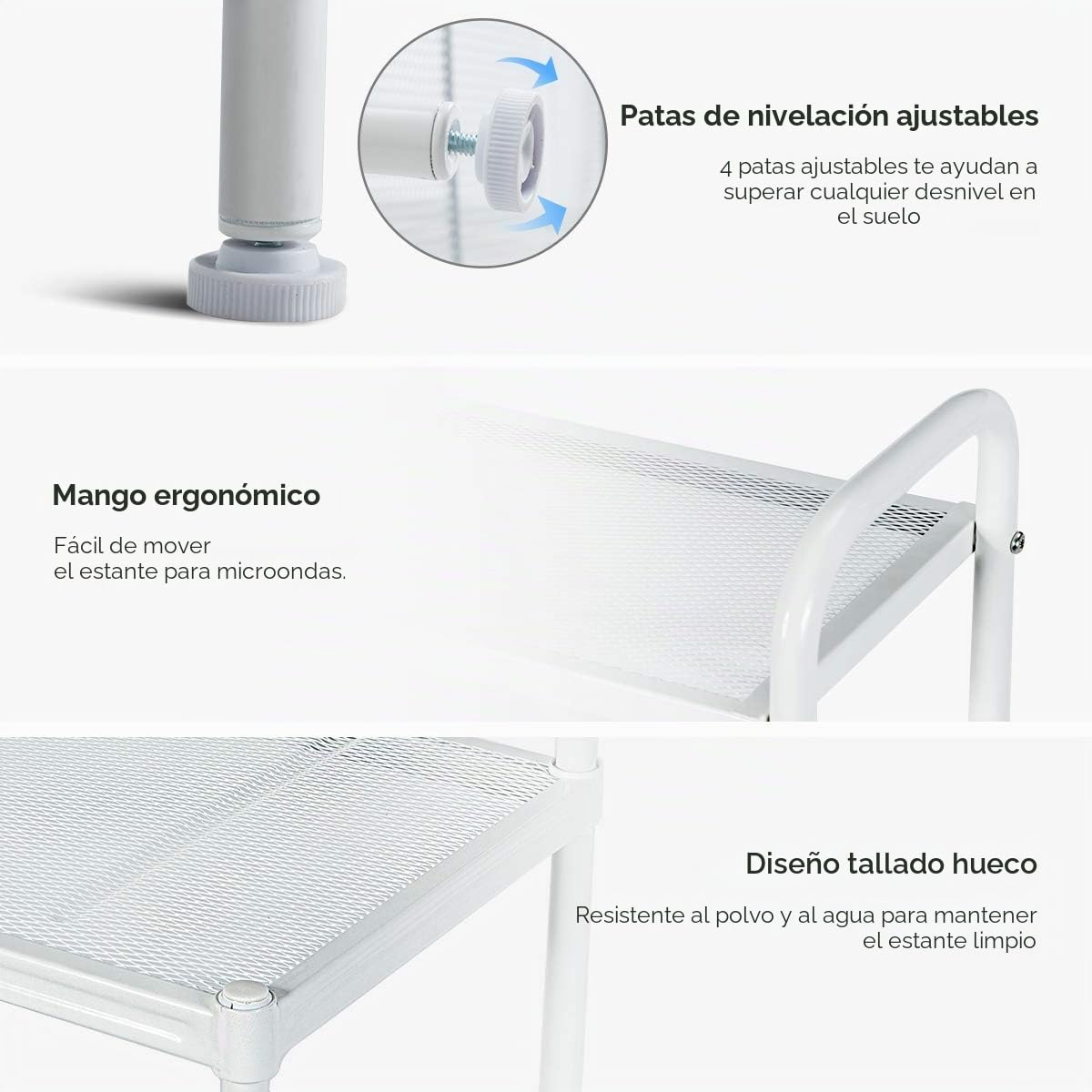 KOMFOTTEU Estantería de Cocina de 4 Niveles, Soporte de Microondas de Metal, Estante de Panadería de Pie con Patas Antideslizantes, Mueble Auxiliar de Comedor, 59 x 34 x 136 cm (Blanco)