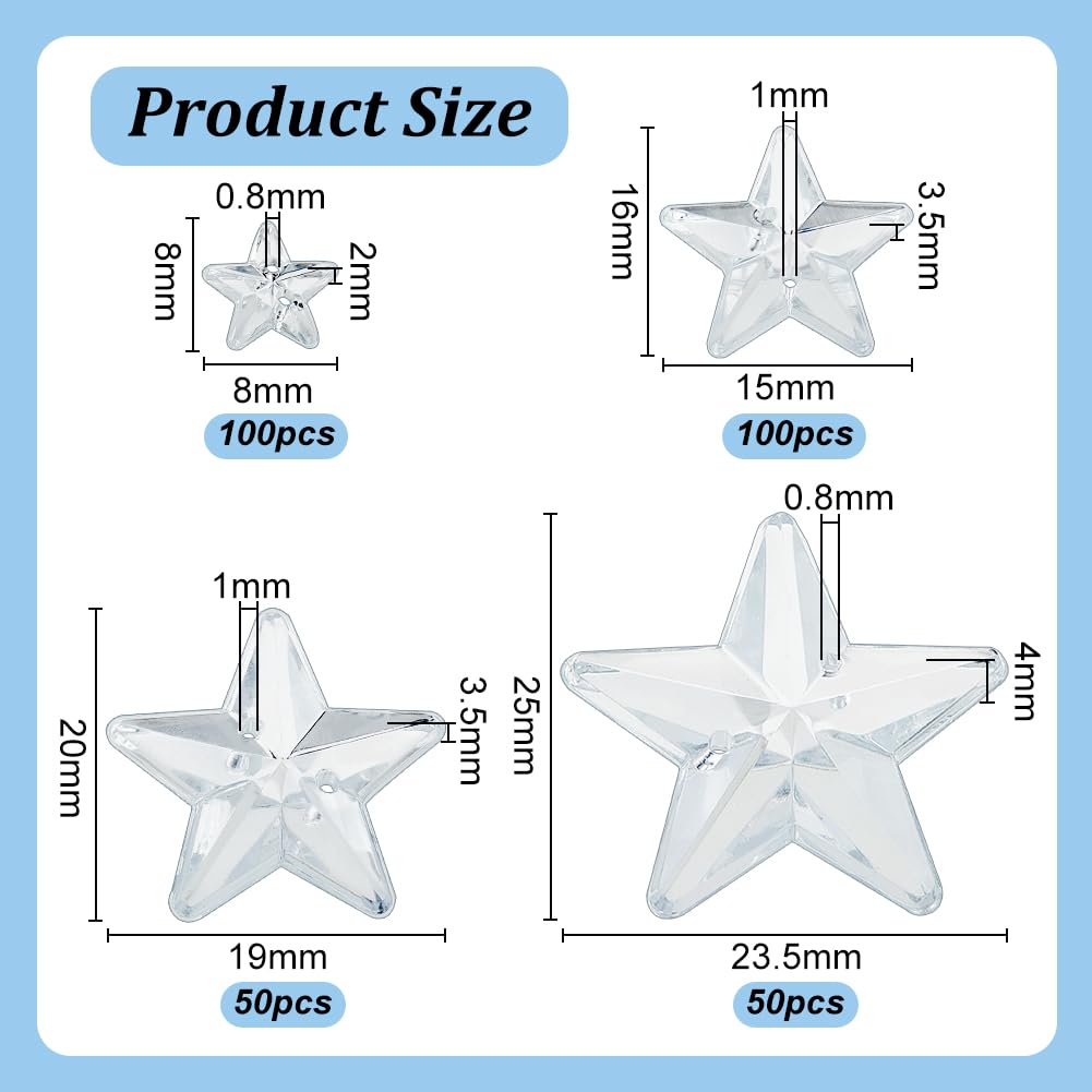 OLYCRAFT 300 Strass A Stella Da Cucire In Acrilico Trasparente, 4 Dimensioni (8-25 Mm), Con 2 Fori, Luminosi E Sfaccettati, Per Abbigliamento, Borse, Decorazioni Fai Da Te - 3