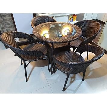 Bhairav Store D-12 Patio Indoor Outdoor Living Room|Balcony|Garden|(4 Chair + 1 Table)|Furniture Set |Coffee Chair Set |Powder Coated|