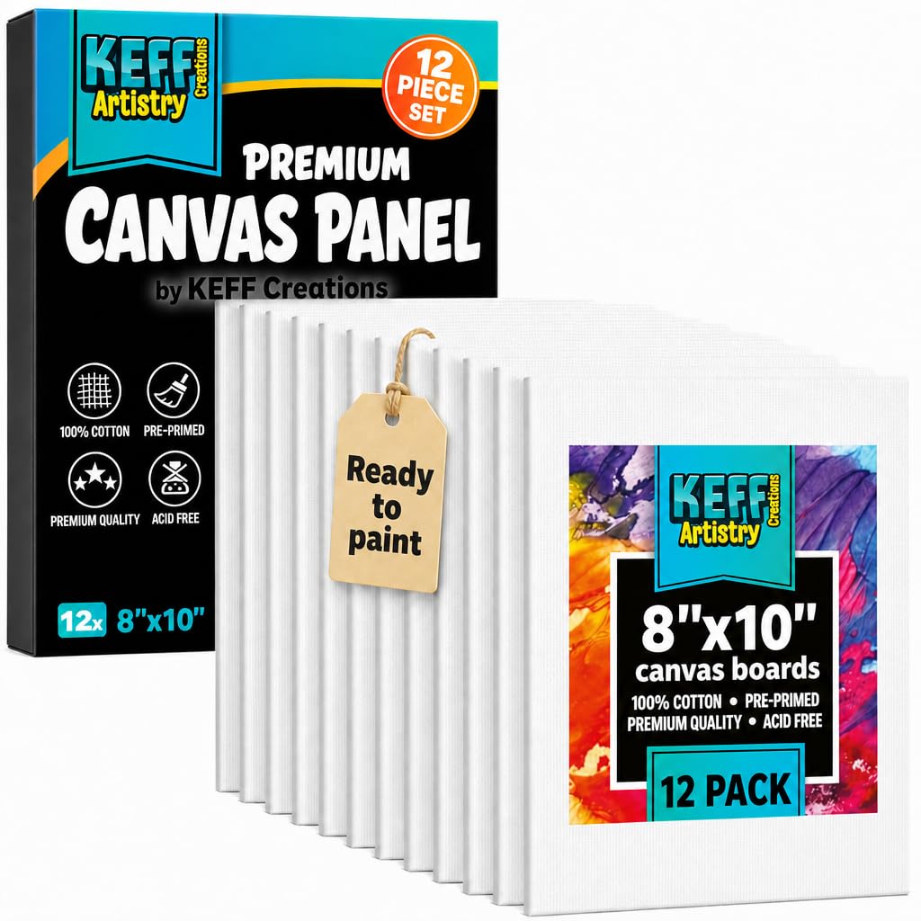 KEFF Lot de 12 toiles en vrac pour peinture, 20,3 x 25,4 cm, fournitures artistiques pour adultes, enfants – Petite toile pour peinture – 100 % coton apprêté pour acrylique, huile, aquarelle, tempera