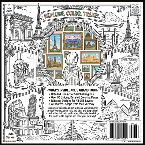 Cozy World Travel Coloring Book: Bold and Easy Designs of Famous Landmarks and Cityscapes Relaxing Pages of France, Japan, Italy, the USA, and Egypt ... Relief and Mindfulness (LE MONDE DE JADE) image 3