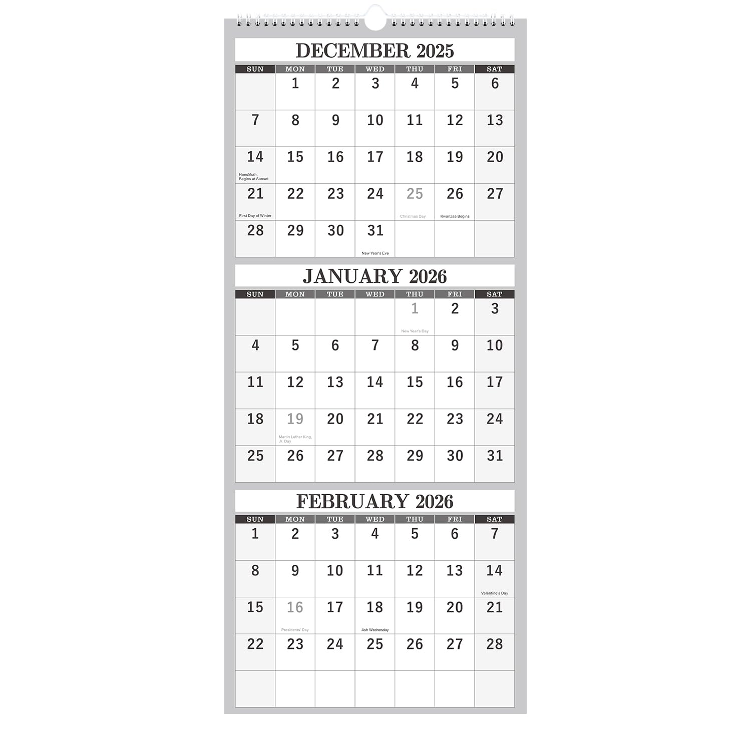 2026 Wall Calendar - 3 Month Calendar Vertical Display, 3-Month Wall Calendar 2026, Jan. 2026 - Dec. 2026, 11" x 26", Large Monthly Calendar, Lay- Flat, Holidays, Blocks, Perfect for Planning
