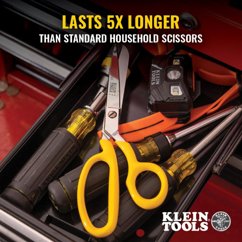 Klein Tools 23008 Premium Forged Heavy Duty Bent Trimmer Scissors, Made in USA, 8-Inch Multipurpose Durable Household Scissors, Perfect for Kitchen, Sewing, Crafts, Office