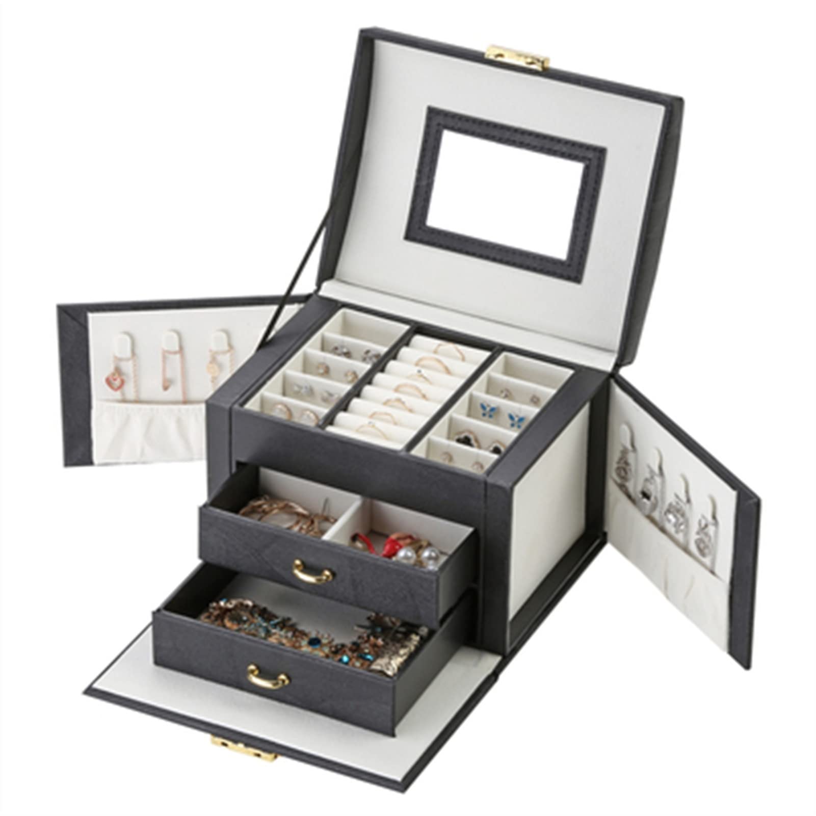 TIANQIHAO Jewelry Box Large Jewelry Box Organizer Girls Pu Leather Drawer Jewellery Boxes Earrings Ring Necklace Jewelry Storage Case Jewelry Display Storage Case