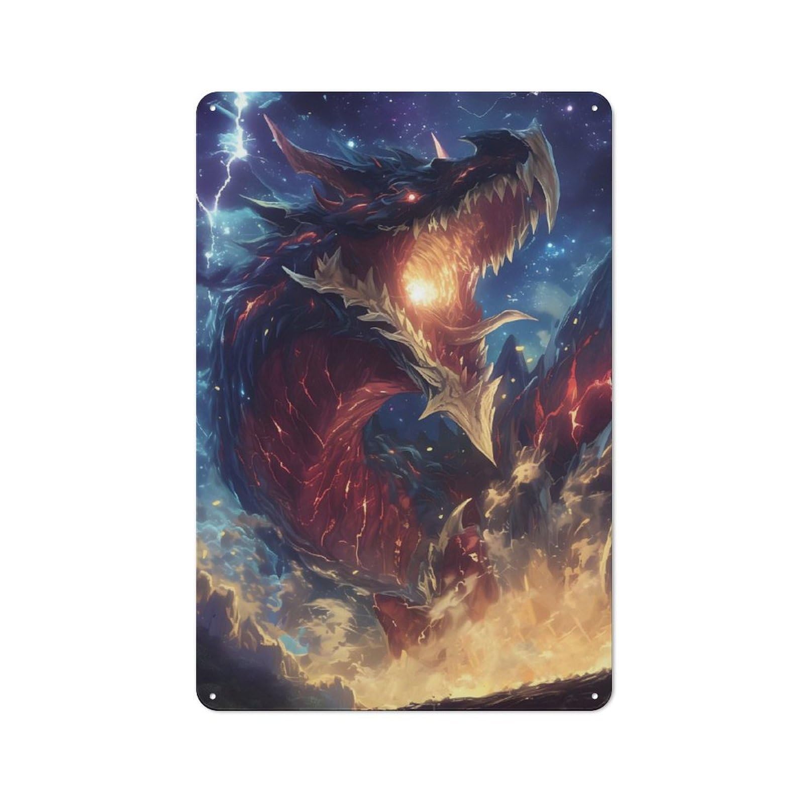 Junmoney Fiery Dragon In The Night Sky Tin Wall Plaque 30X20cm With For Workshop Wall, Suited To Makers And Diy Enthusiasts