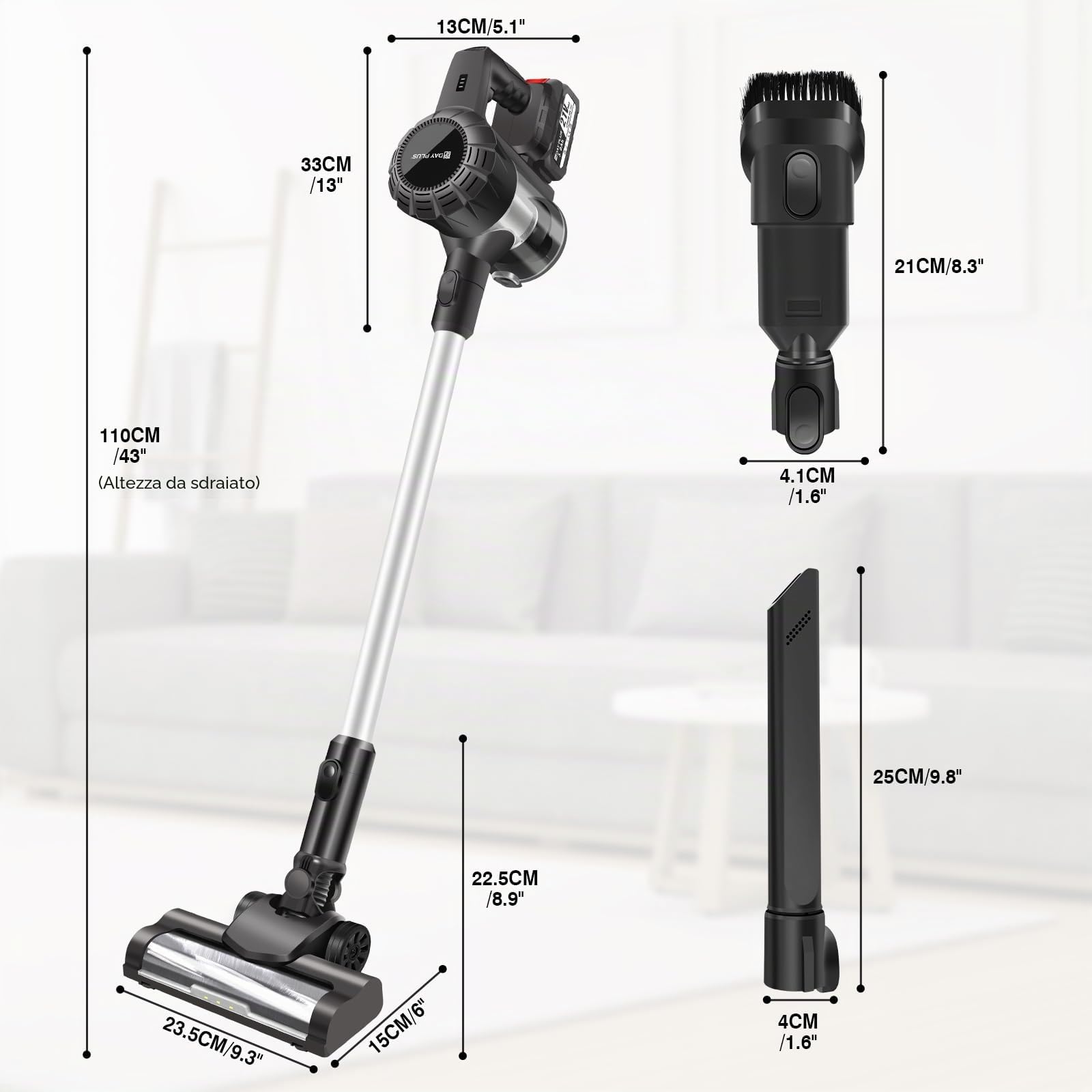 Aspirapolvere senza fili, 15000Pa, con doppia batteria e supporto da parete, potente aspirapolvere con faro a LED per peli di animali, tappeti, pavimenti duri