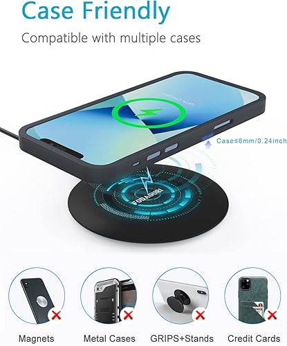 Miniatura 5 de Cargador inalámbrico delgado, almohadilla de carga inalámbrica Qi rápida de 15 W, paquete de 2 con adaptador QC3.0, compatible con iPhone 1313 Pro13