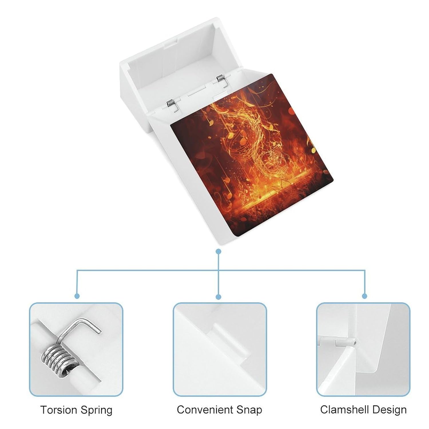 Red Flame Music Note Cigarette Case 85mm King Size, Crushproof Plastic Cigarette Box Holder for Men Women Cigar Protective Cover Waterproof Cigarettes Holder 20 Capacity image 4