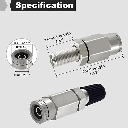 Miniatura 3 de ASYH Válvula Schrader de inflado de aire con botón de empuje para conectar tubería de línea de aire de 14 de pulgada, kit de suspensión de bolsa de