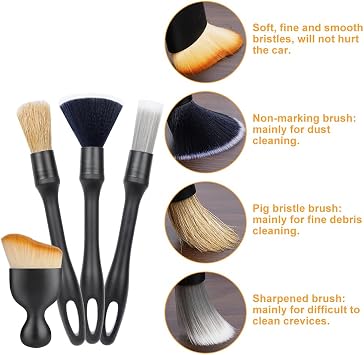 URAQT 5 PCS Car Detailing Brush Set, Car Brush Interior, Car Detailing Brushes Duster with Soft Bristles, Car Cleaning Brush Dust Removal Brushes Tool for Interior/Exterior Automotive Trim Wheel Rim