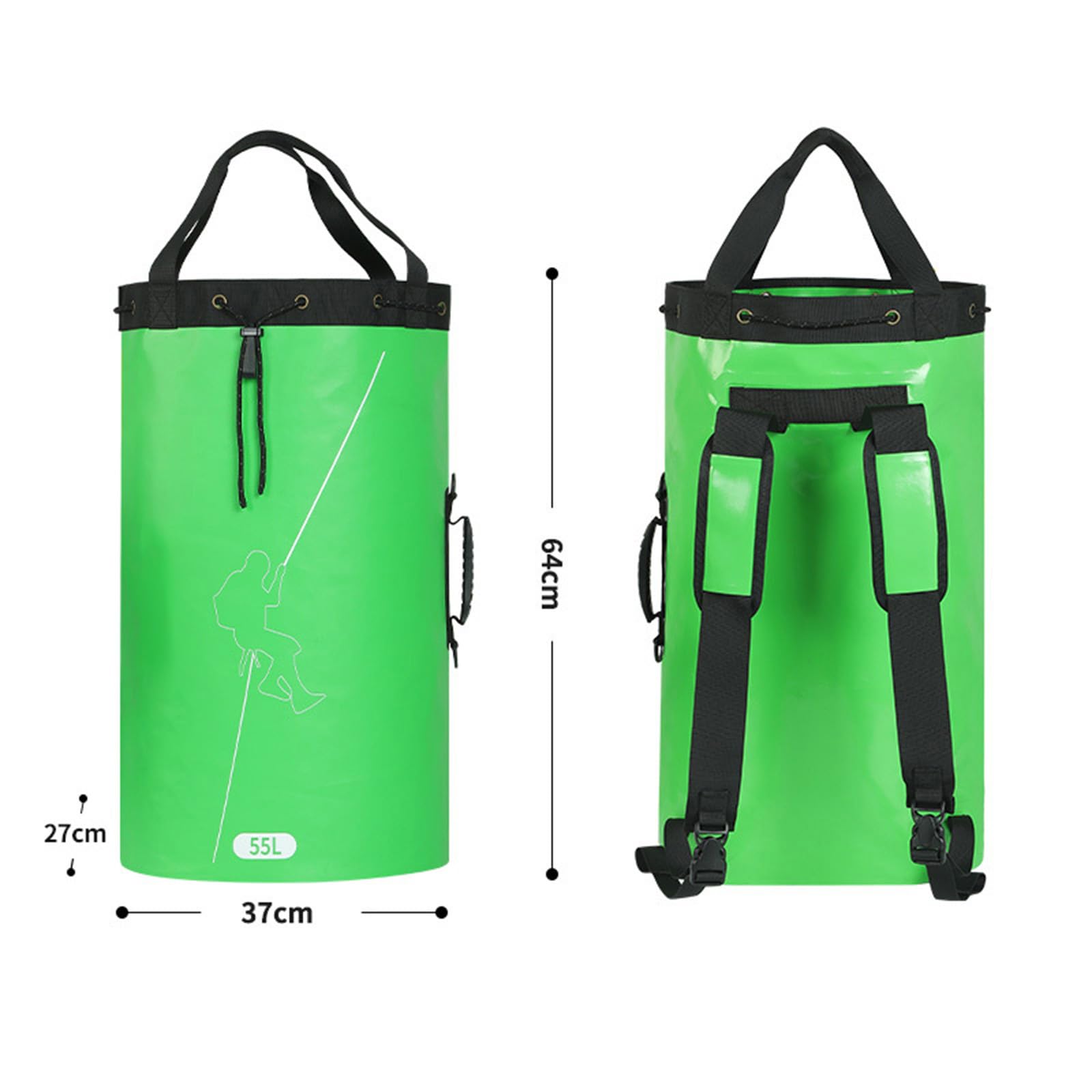 Kletterseil Aufbewahrungstasche, Eimer Stil Tasche mit Kordelzug Seil Aufbewahrungstasche Kletterseiltasche Seiltasche für Outdoor, Klettern, Bergsteigen, Höhlenforschung (Grün, 55L)