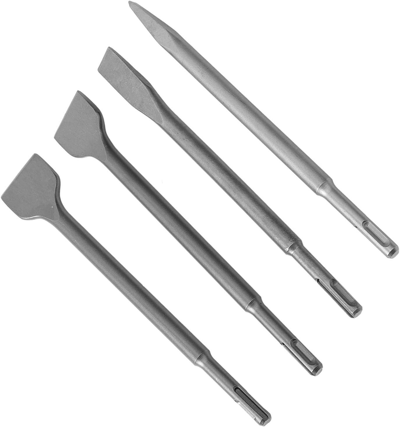 Garosa Round Shank Chisel Bit Kit, 4Pcs 40CR Electric Hammer Chisel Bit Set with Pointed Flat Tips, for Concrete Structure Demolition Chipping and Masonry Work Users