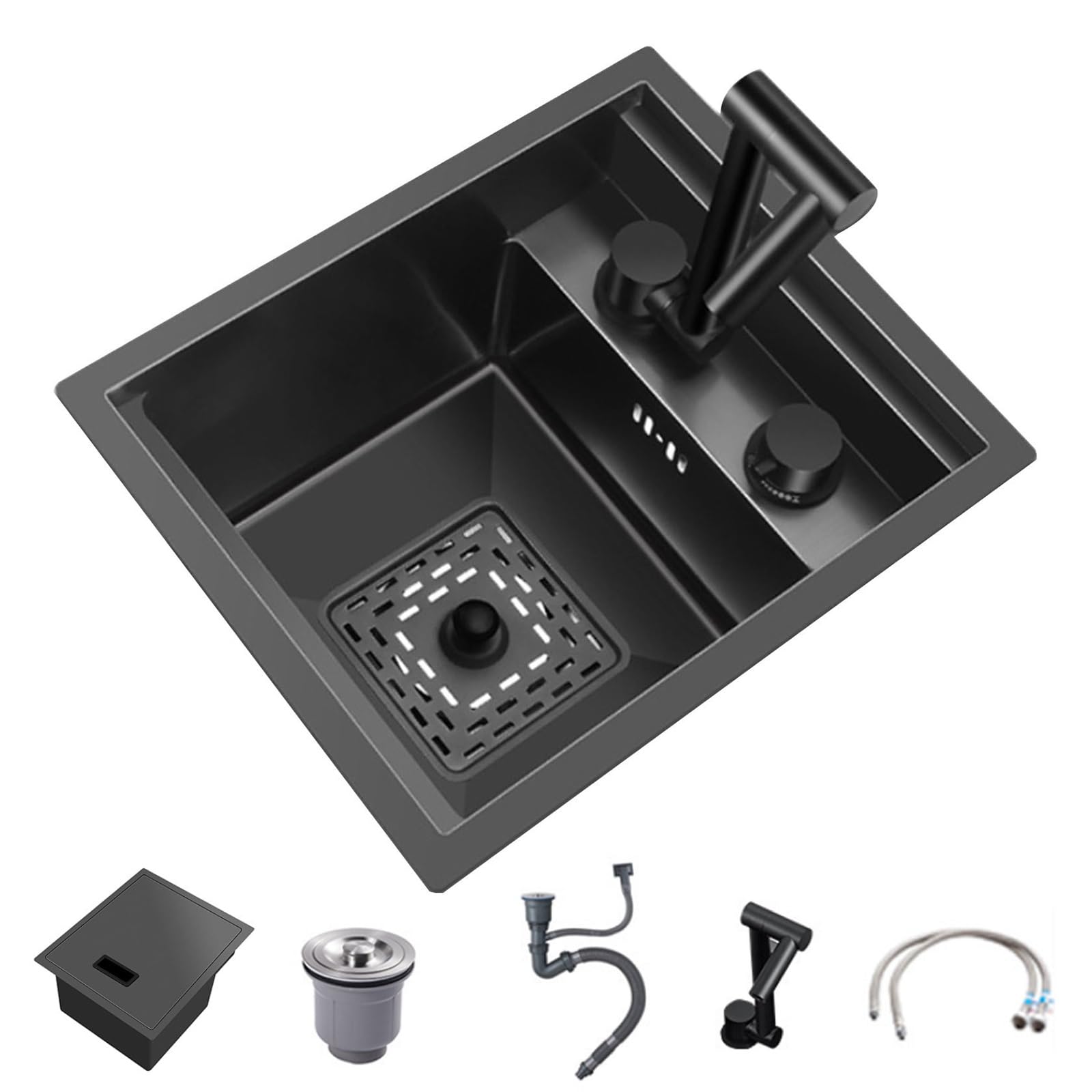 CZYWKDDPP Stainless Steel Undermount – Small Single Bowl, Above-Counter Design with Foldable Faucet Cover & Built-in Siphon(40 * 44 22.5cm)