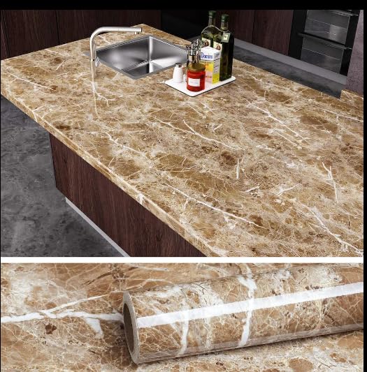 LIVECOOL™Marble Wallpaper Peel and Stick Waterproof Wallpaper for Home Kitchen Countertop Cabinet Furniture Oil Proof Kitchen Stickers (24 X 240 Inch, Brown Italian Marble Vinyl) (B0CS3R1JNF) Amazon Price History, Amazon Price Tracker