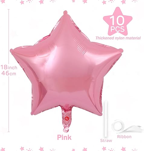 Miniatura 3 de Globos de estrella rosa de 18 pulgadas, 10 unidades de globos metálicos de aluminio de helio de Mylar en forma de estrella rosa caramelo para Globos