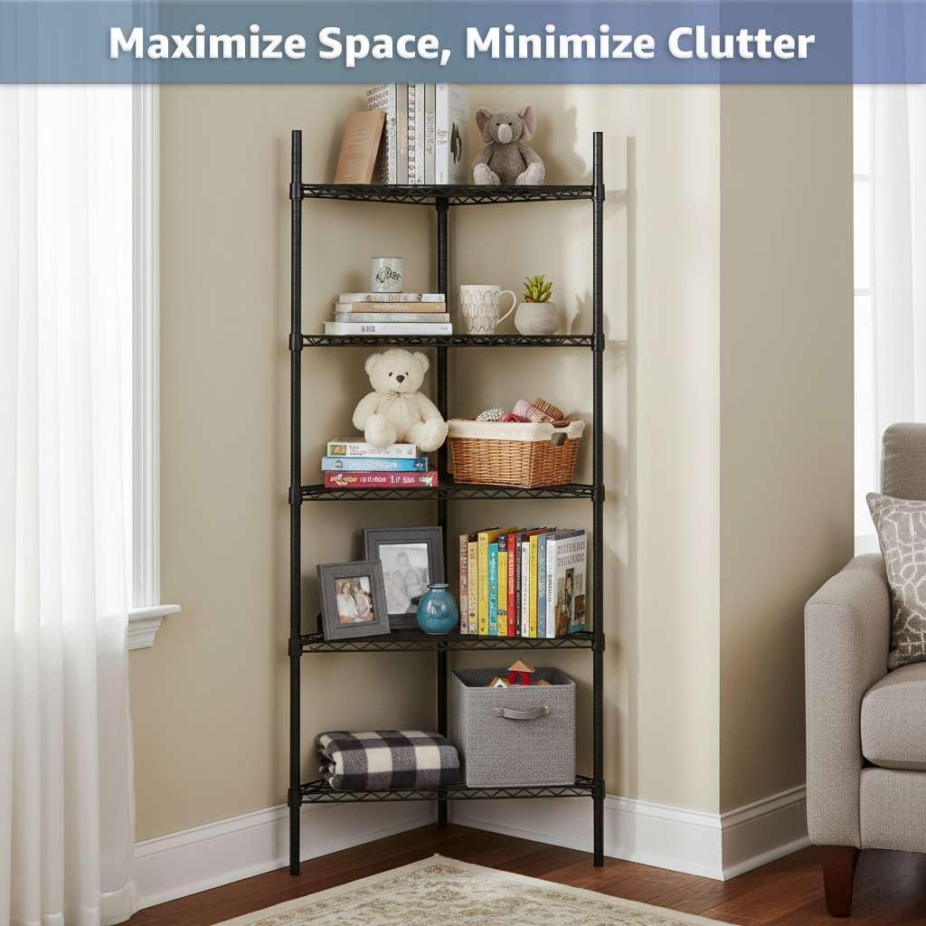33" W x 24" D x 34" H NSF Black Triangle Heavy Duty Corner Shelving Kit, 3-Shelf Adjustable Wire Rack