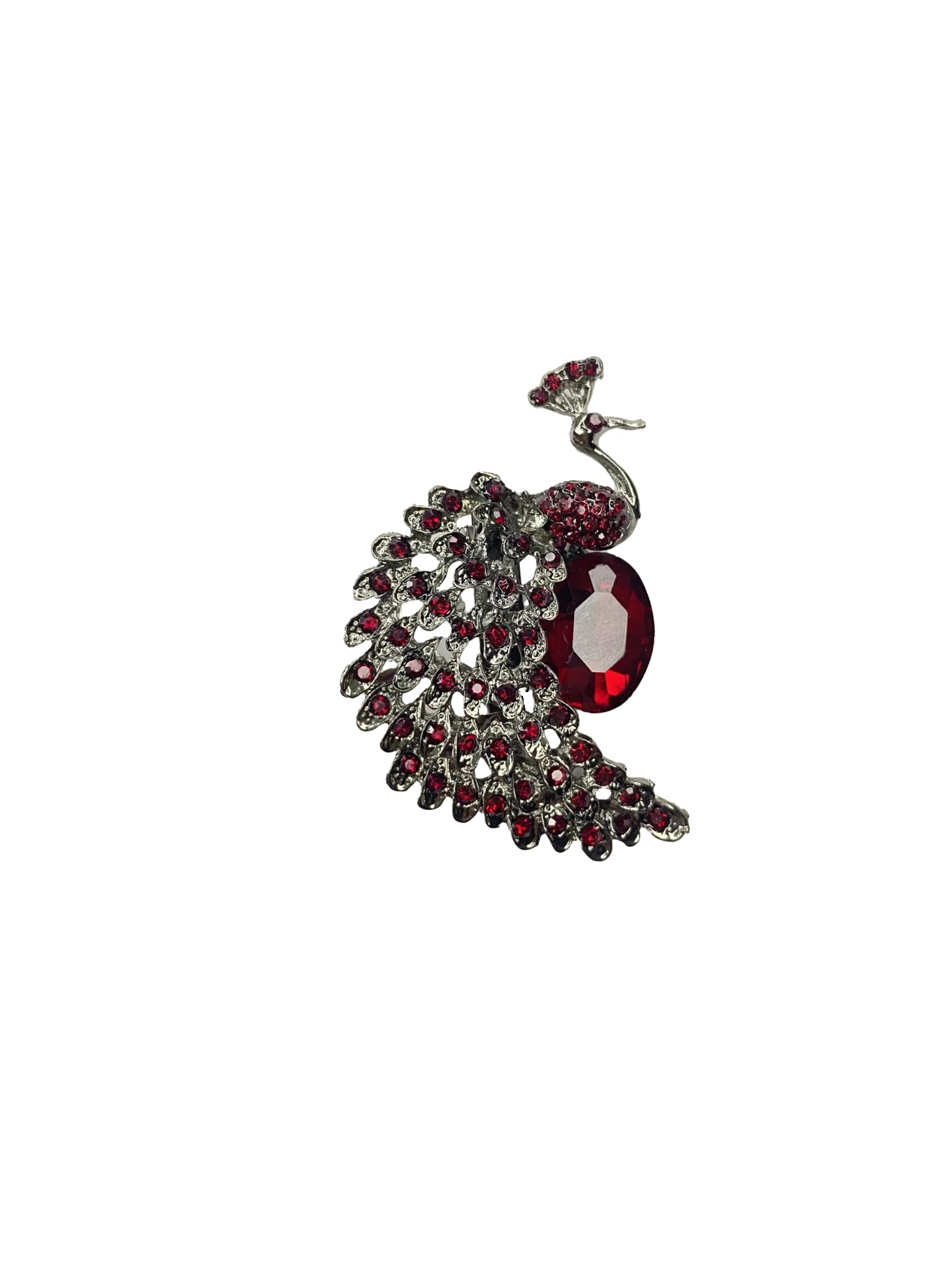 Mens Peacock Brooch Pin -Red Crystal Peacock Brooch.-image-20